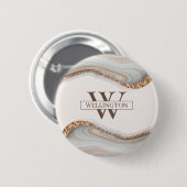 Rond 5 Cm Agate Pierre Marbre Monogramme Nom Badge (Devant & derrière)