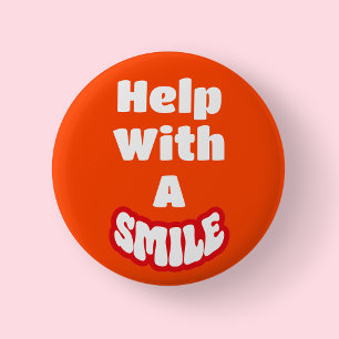 Rond 5 Cm Aider avec un sourire Badge Texte Rouge & Blanc Or