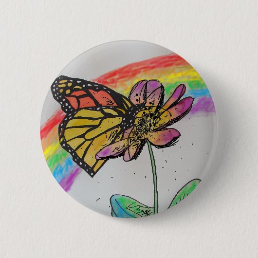 Rond 5 Cm Arc-en-ciel Monarque Papillon de peinture Badge (Devant)