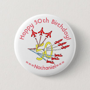 Rond 5 Cm Avions à réaction rouges - Badge 50e anniversaire