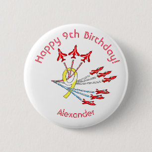 Rond 5 Cm Avions à réaction rouges - Badge de 9e anniversair