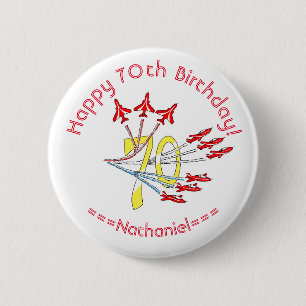 Rond 5 Cm Avions Red Jet - Badge d'anniversaire de 70e