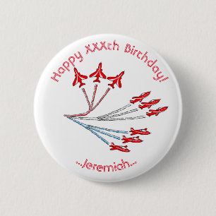 Rond 5 Cm Badge d'anniversaire personnalisable Red Jet Plane