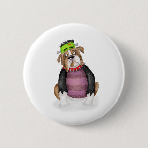 Rond 5 Cm Badge de Bouledogue déguisé en monstre de Frankens