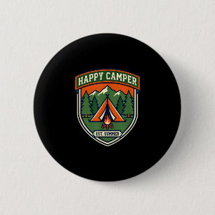 Rond 5 Cm Badge de campeur heureux tente montagne feu de cam