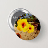 Rond 5 Cm Badge d'hibiscus jaune (Devant & derrière)
