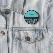 Rond 5 Cm Badge d'identification: Motif et turquoise (En situation)