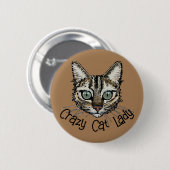 Rond 5 Cm Badge épinglé Dame Chat Folle (Devant & derrière)