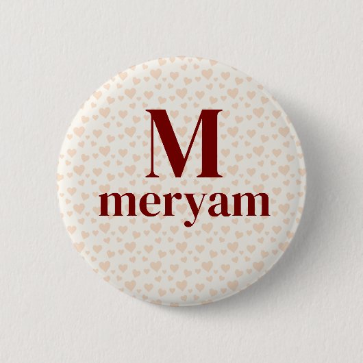 Rond 5 Cm Badge Monogramme Meryam avec fond de coeurs (Devant)