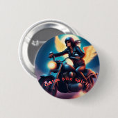 Rond 5 Cm Badge motif motarde custom bike, unique (Devant & derrière)