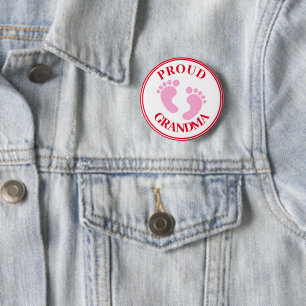 Rond 5 Cm Badge - Super Fière Grand-Mère Fille aux Pieds Ros