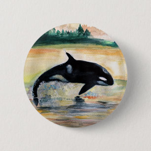 Rond 5 Cm Baleine en saute Wild Orca Round Badge