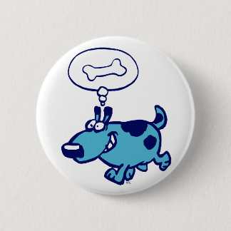 Rond 5 Cm Bleu Cartoon Chien pensant à l'os Bouton Badge