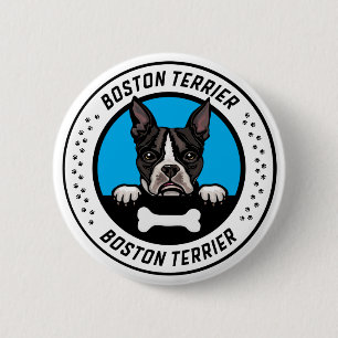 Rond 5 Cm Boston Terrier Peeking Illustration Badge