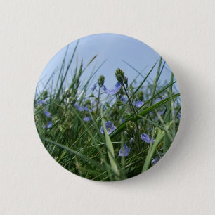 Rond 5 Cm Bouton Fleur Bleu / Badge