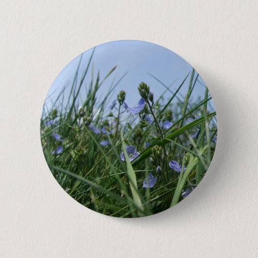 Rond 5 Cm Bouton Fleur Bleu / Badge (Devant)