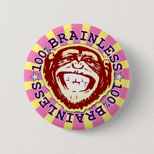 Rond 5 Cm Brainless 100% Funny Funky Monkey Badge (Devant)