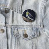 Rond 5 Cm Céleste Badge Cockatiel (En situation)