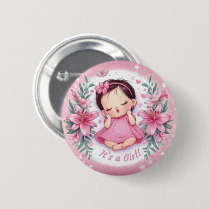 Rond 5 Cm C'est un badge rose pour Baby Shower « C'est une f