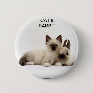 Rond 5 Cm chat et lapin / cat and rabbit siamois ! badge !