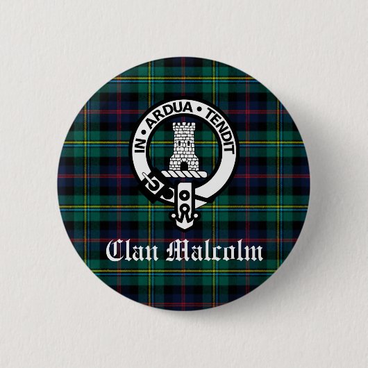 Rond 5 Cm Clan Malcolm Crest Badge et Tartan (Devant)