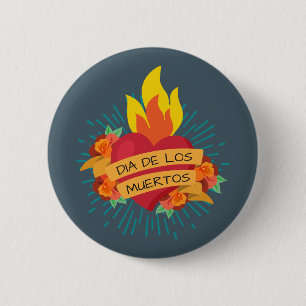 Rond 5 Cm Coeur flamboyant Dia de los Muertos Badge