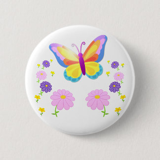 Rond 5 Cm Colorful Butterfly and Flowers Button Badge