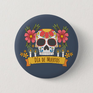 Rond 5 Cm Crâne floral Dia de los Muertos   Badge