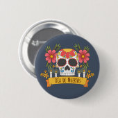 Rond 5 Cm Crâne floral Dia de los Muertos | Badge (Devant & derrière)