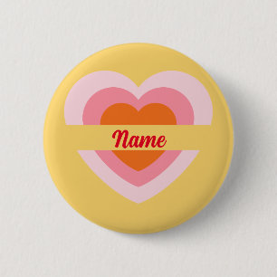 Rond 5 Cm Custom Your Name Badge Pin Pink Personalized Heart
