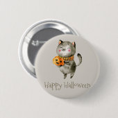 Rond 5 Cm Cute Halloween Chat avec Citrouille | Badge (Devant & derrière)