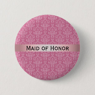 Rond 5 Cm Damas rose et blanc avec Badge Maid of Honor