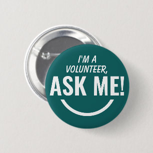 Rond 5 Cm Demandez-moi Turquoise Vert Volontaire Badge Pinba