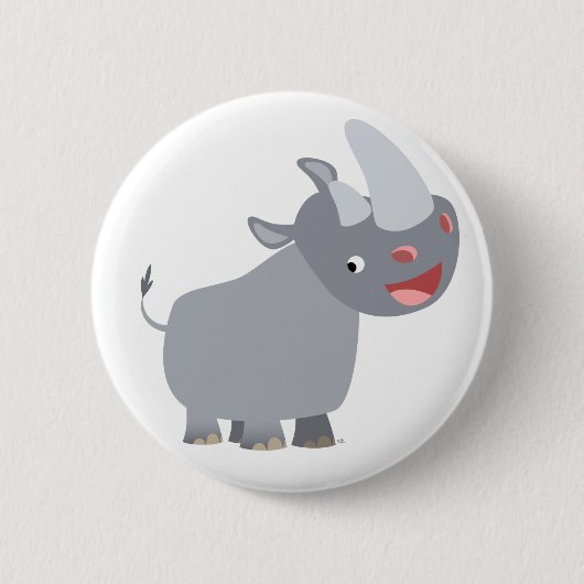 Rond 5 Cm Drôle Carton Rhino Bouton Badge (Devant)