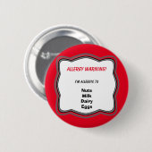 Rond 5 Cm Épingle d'alerte d'allergie Badge Bouton (Devant & derrière)