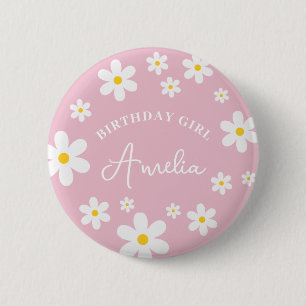 Rond 5 Cm Floral Daisy Rose Girls Anniversaire Badge