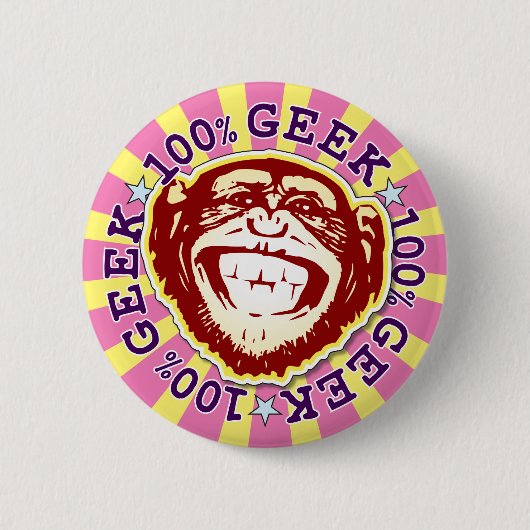 Rond 5 Cm Geek 100% Funny Funky Monkey Badge (Devant)