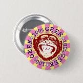 Rond 5 Cm Geek 100% Funny Funky Monkey Badge (Devant & derrière)