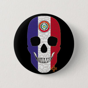 Rond 5 Cm HANDSKULL Paraguay Round Badge noir B2