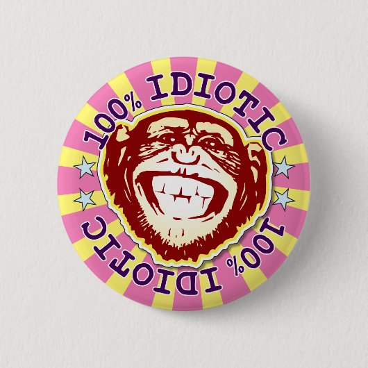 Rond 5 Cm Idiotique 100% Funny Funky Monkey Badge (Devant)