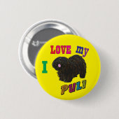 Rond 5 Cm J'aime mon badge Puli chien pin (Devant & derrière)