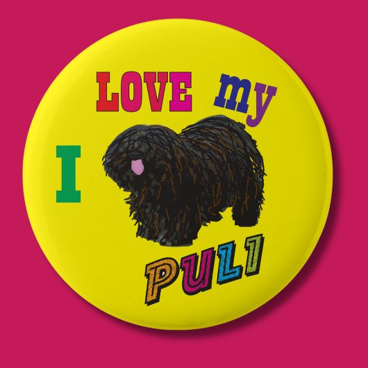 Rond 5 Cm J'aime mon badge Puli chien pin