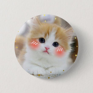 Rond 5 Cm Joli Bouton Badge de Chat Mignon Kawaii Rouge aux 