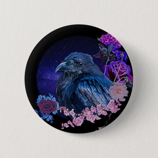 Rond 5 Cm La galaxie florale du Corbeau | Badge Goth (Devant)