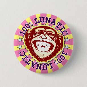 Rond 5 Cm Lunatique 100% Funny Funky Monkey Badge