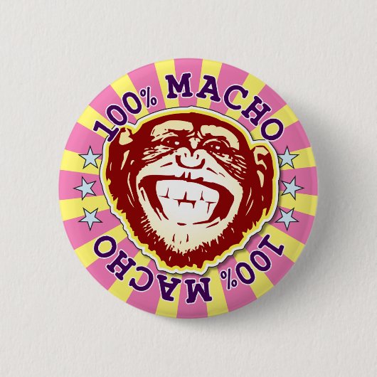 Rond 5 Cm Macho 100% Funny Funky Monkey Badge (Devant)