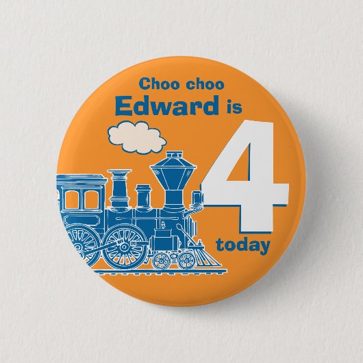 Rond 5 Cm Nom d'anniversaire du train bleu et badge orange d (Devant)
