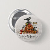 Rond 5 Cm Oiseau noir d'Halloween et Citrouilles | Badge (Devant & derrière)