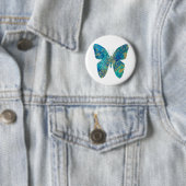 Rond 5 Cm Papillon bleu et or - Badge (En situation)