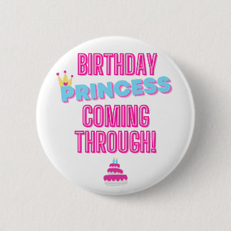 Rond 5 Cm Pink and Blue Birthday Princess Pin Badge
